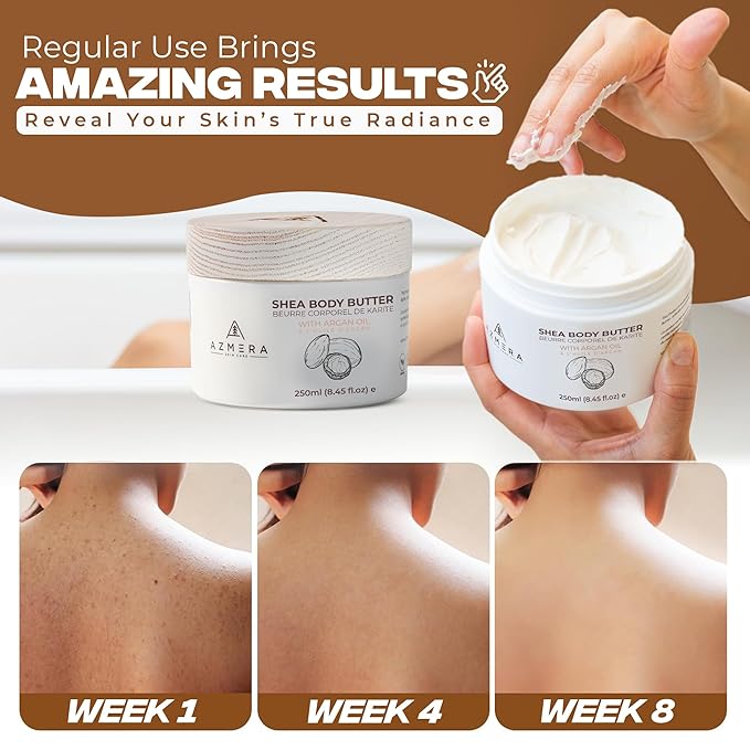 AZMERA Handcrafted Whipped Shea Body Butter – Unscented Moisturizer for Dry, Sensitive Skin with Argan Oil & Vitamin E – Vegan, Non-Greasy Whipped Body Butter for Women & Men – 8.82 oz-GlimoraGlow