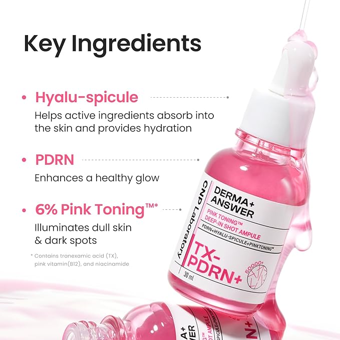 CNP PDRN + Tranexamic Acid Serum 15%, Pink Toning Skin Booster, Niacinamide & Micro-spicules, for Glass Skin, Korean Skin Care, 1. 18 fl. oz.-GlimoraGlow