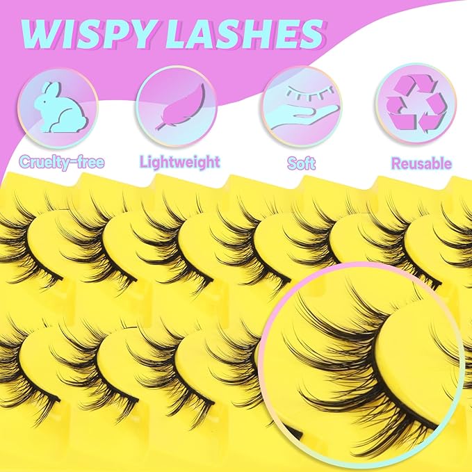 Losha Lashes Wispy Manga Lashes Natural False Eyelashes 9 Pairs Thin Eye Lashes Pack Soft Anime Fake Eyelashes (Manga)-GlimoraGlow