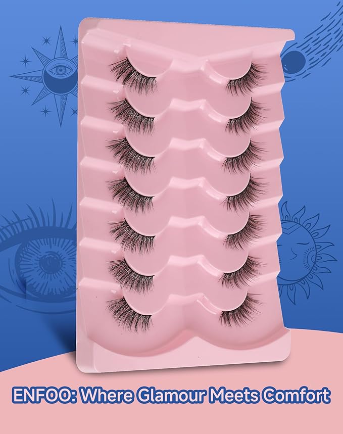 Half Lashes Natural Eyelashes Wispy Lashes Natural Look Cat Eyelashes False Corner Lash Soft Fluffy 3/4 False Eyelash 7 Pairs 14MM D19-GlimoraGlow