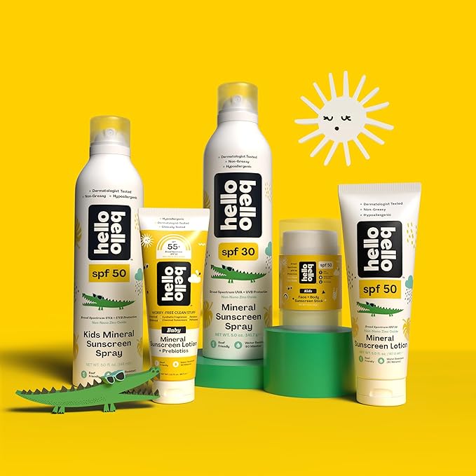 Hello Bello SPF 50 Kids Mineral Sunscreen Spray, Hypoallergenic Broad Spectrum UVA and UVB Protection, Reef Friendly and Water Resistant, 5 oz-GlimoraGlow