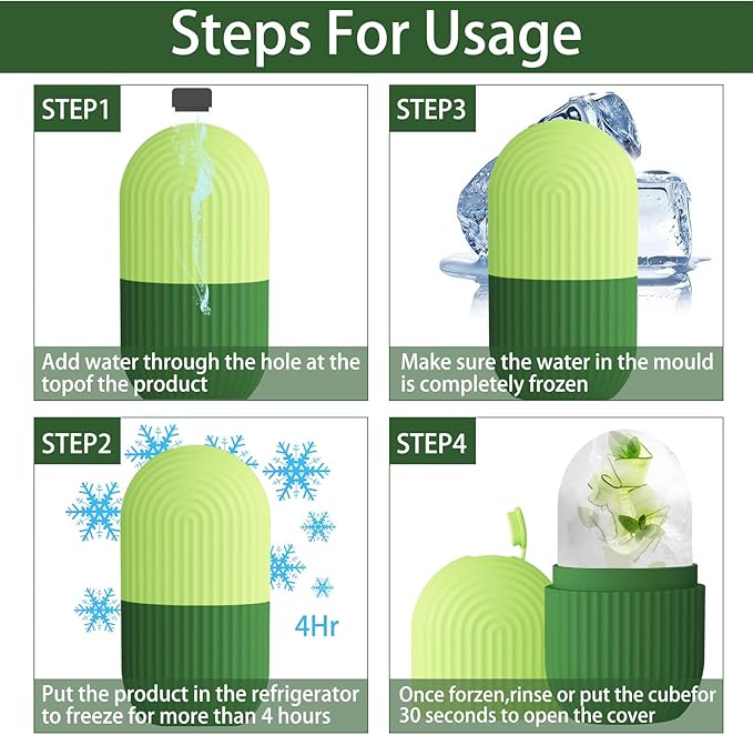 XHJRI Ice Roller Massager for Face, Eyes and Neck - Naturally Condition Skin, De-Puff Eye Bags, Reduce Migraine Pain - Reusable Silicone Ice Mold (Green)-GlimoraGlow