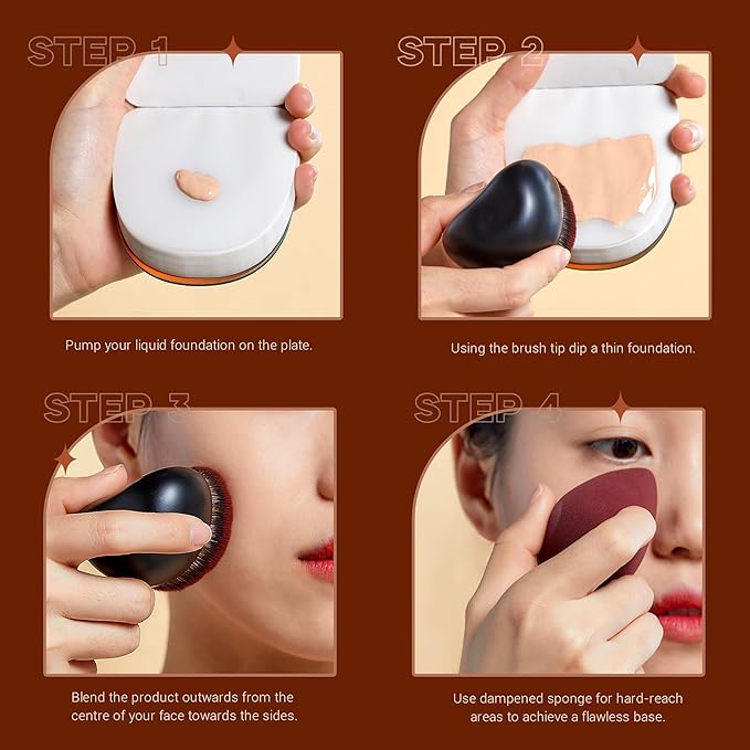 Jessup Foundation Brush with Makeup Sponge, Black Makeup Brush Flat Top Kabuki Brush for Liquid Blending Stippling, T881-GlimoraGlow