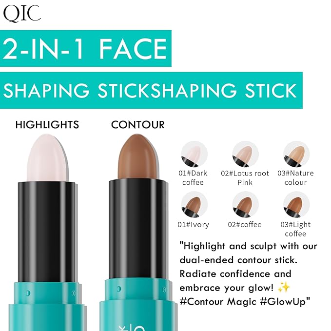 2-in-1 Contour & Highlighter Stick - Dual-Ended, Waterproof, Long-Lasting, for All Skin Tones (01# Ivory + Dark coffee)-GlimoraGlow