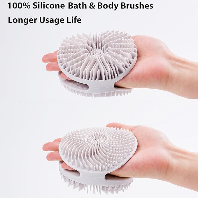 2 PC Silicone Exfoliating Body Scrubber, Silicone Body Shampoo Brush, Soft Silicone Loofah for Sensitive Skin, Shower Silicone Hair Scalp Massager, Easy to Clean, Lather Well(Gray&Green)-GlimoraGlow