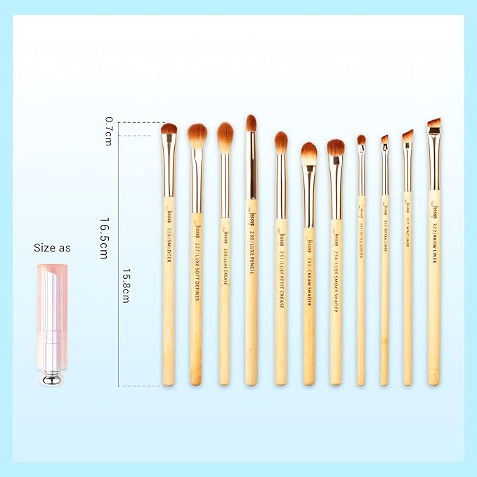Jessup Eye Makeup Brushes Set, Premium Synthetic Eyeshadow Blending Concealer Eyebrow Eyeliner Brush, 15pcs Labeled Bamboo Make Up Brushes T137-GlimoraGlow
