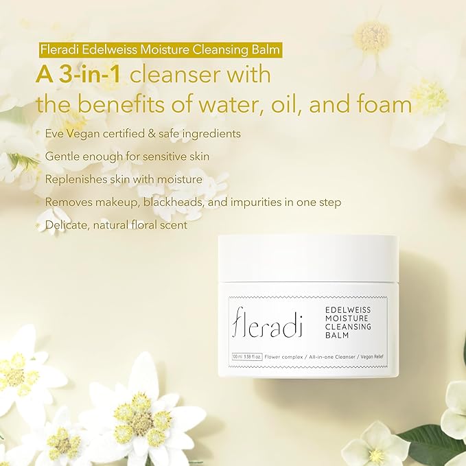 Edelweiss Cleansing Balm – Vegan Makeup Remover and Face Cleanser with Natural Flower Extracts. Korean Skincare, No Parabens or Sulfates (3.38 fl oz)-GlimoraGlow