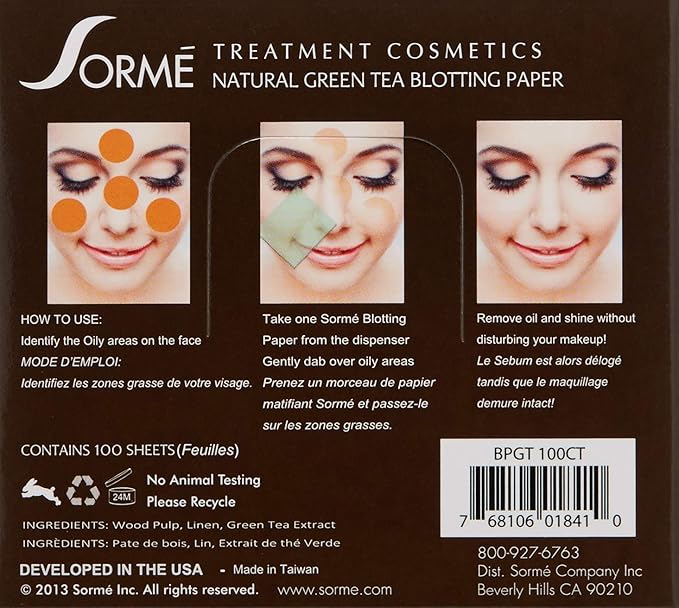 Sorme' Treatment Cosmetics Blotting Paper, Green Tea, 0.5 oz.-GlimoraGlow