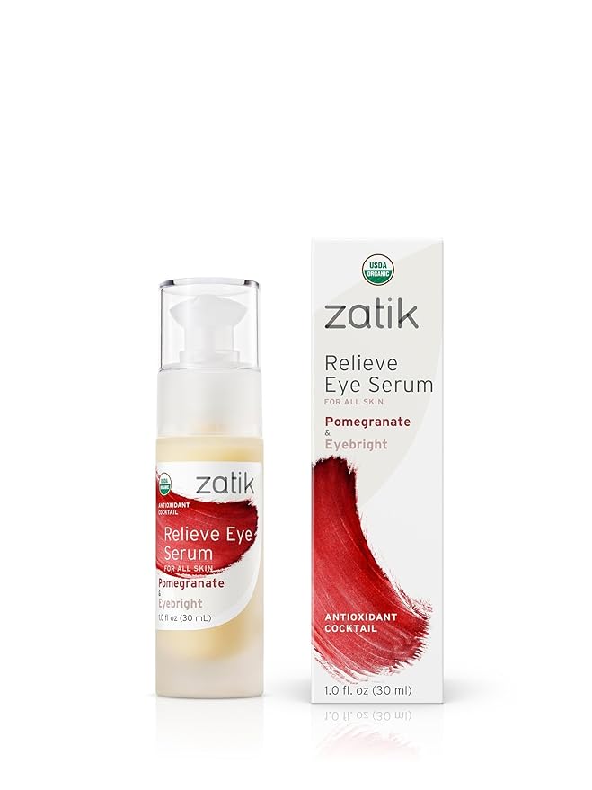 Zatik Naturals - Relieve Eye Serum with Pomegranate and Eyebright Antioxidant, USDA Certified Organic, Rekindle and Elevate Youthfulness Around Thin Areas of the Eyes, 1.0 fl oz, 30ml-GlimoraGlow
