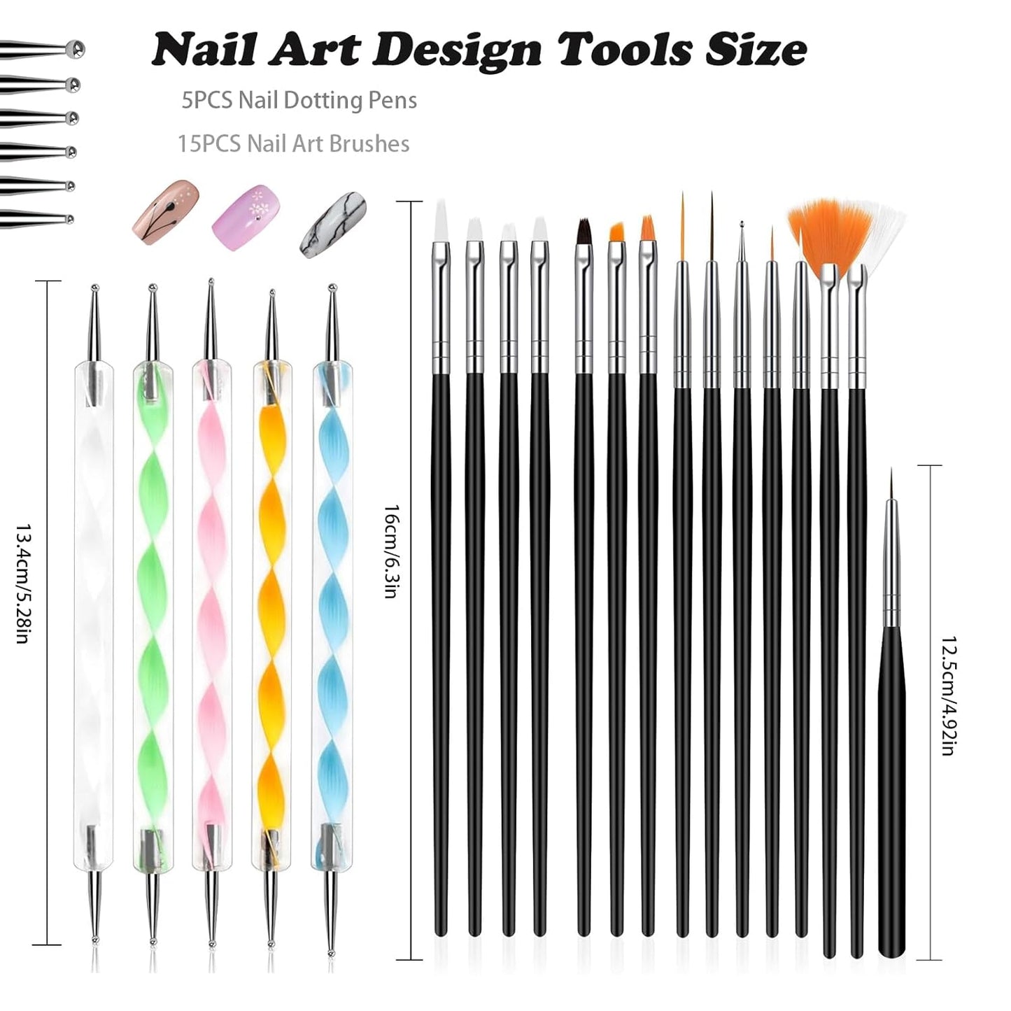 20Pcs Nail Art Brushes Tool Set, Nail Art Double-End Tools, Nail Liner Brushes, Silicone Pen Dotting Pen Tools Nail Art Kit for Home Nail Art DIY Salon Use-Black-GlimoraGlow