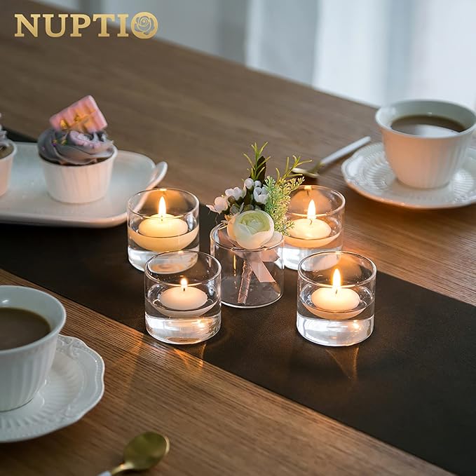 NUPTIO Clear Tealight Candle Holders: Set of 12 Glass Votive Holders - Small Floating Candleholder for Wedding Birthday Holiday Table Centerpieces Decoration (2.24 x 1.97 inch)
