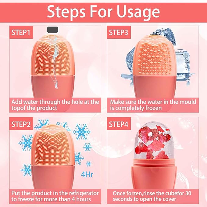 XHJRI Ice Face Roller Massager,Ice Cube Roller for Face, Eyes and Neck Naturally Conditioning and Skin Care,De-Puff Eye Bags,Reduce Migraine Pain,Reusable Massage Silicone Ice Mold (New Pink)-GlimoraGlow