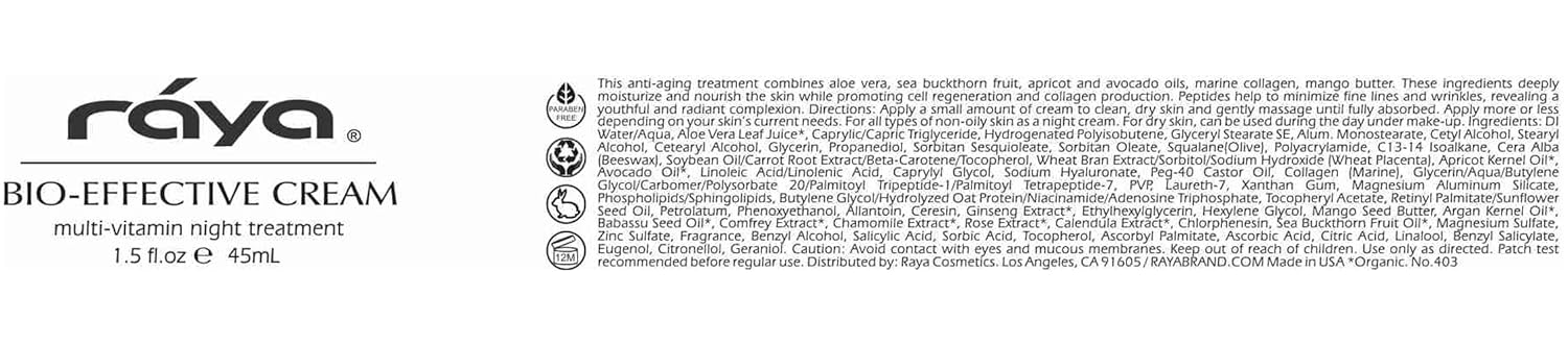 Raya SPA Bio-Effective Night Cream | Deep Recovery Anti-Aging Facial Moisturizer | Firming & Wrinkle Repair | Overnight Face Care for Tone Reviving & Beauty Sleep | Non-Oily Renewing Cream-GlimoraGlow