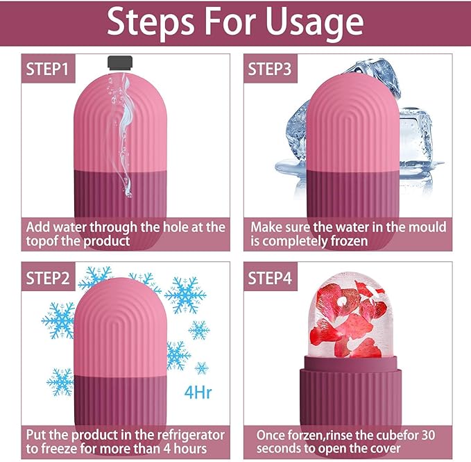XHJRI Ice Face Roller Massager,Ice Cube Roller for Face, Eyes and Neck Naturally Conditioning and Skin Care,De-Puff Eye Bags,Reduce Migraine Pain,Reusable Massage Silicone Ice Mold (Rose)-GlimoraGlow