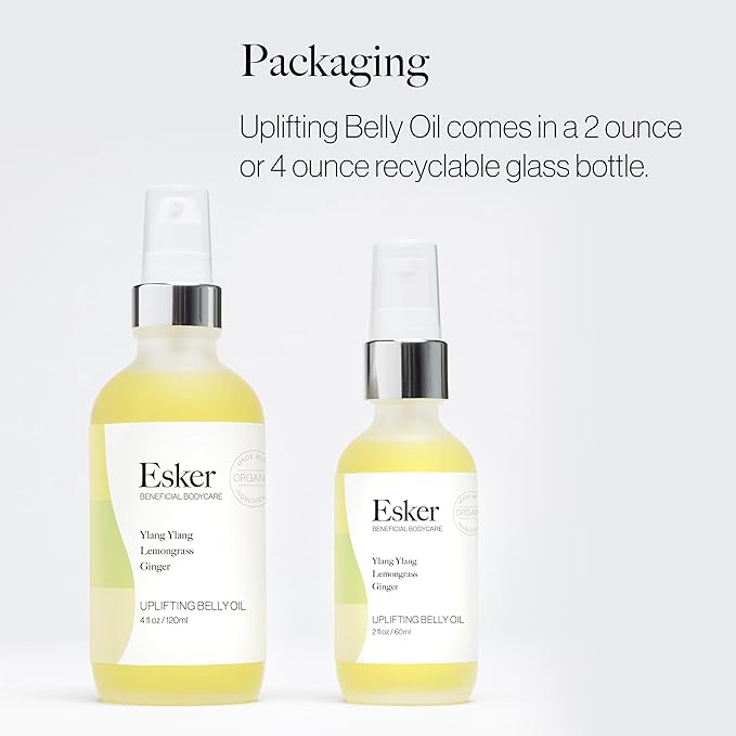 ESKER Natural Uplifting Belly Oil | (4.0oz) | Plant-Based Formulated with Antioxidants Promoting Deep Hydration and Cell Regeneration | Skin Stays Nourished and Resilient During Pregnancy-GlimoraGlow