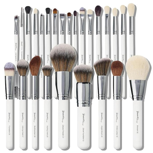 Professional Makeup Artist Brushes Set 26Pcs Real Natural Goat Hair Labeled White Makeup Brush Set with Foundation Powder blush concealer blending eyeshadow contour make up brushes set-GlimoraGlow