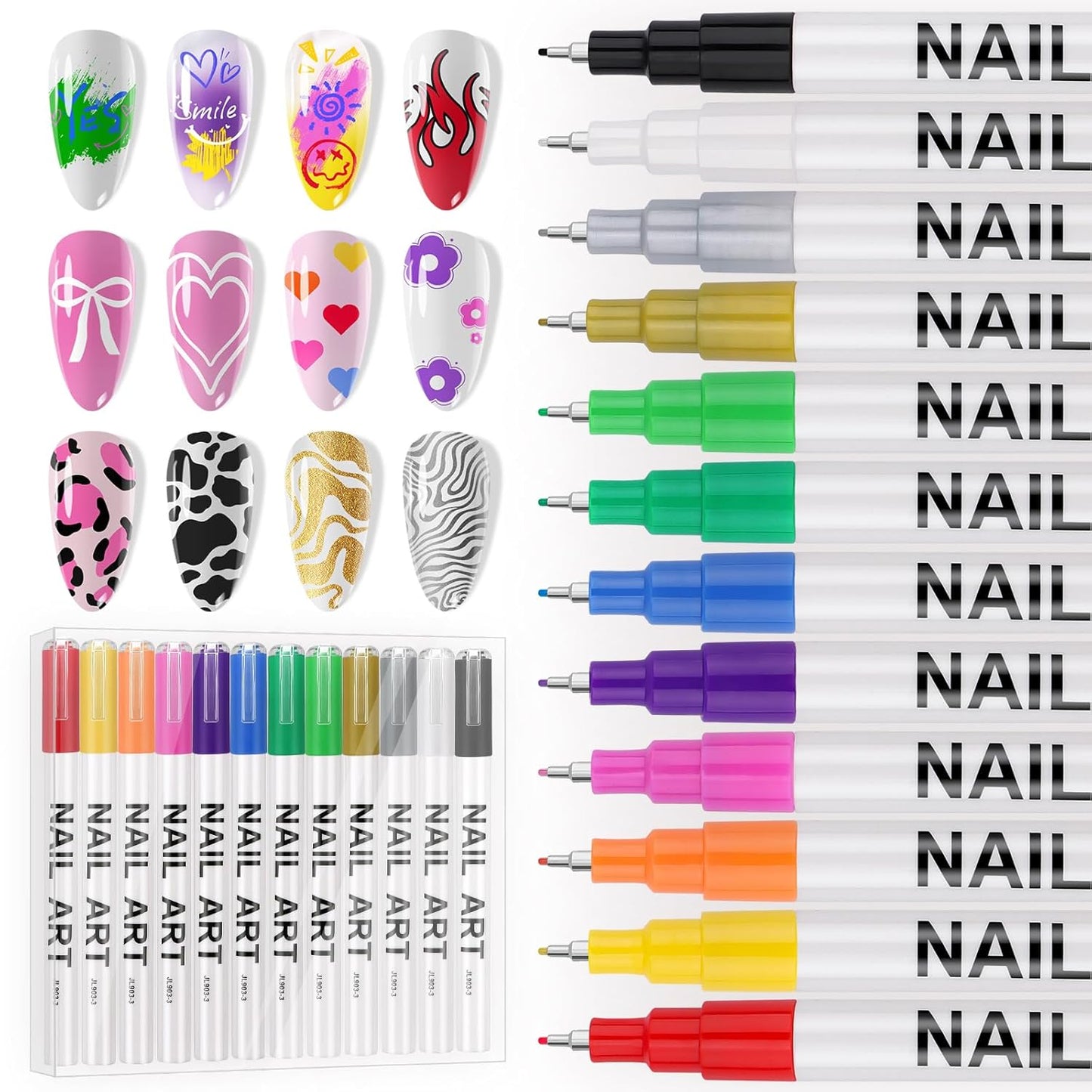 12 Color Nail Art Pens Set, EBANKU 0.5 MM 3D Nail Polish Pens Acrylic Paint Pens Nail Markers for Nail Art Drawing Painting Nail Point Dotting Pen Nail Design Kit Home Nail Salon DIY-GlimoraGlow