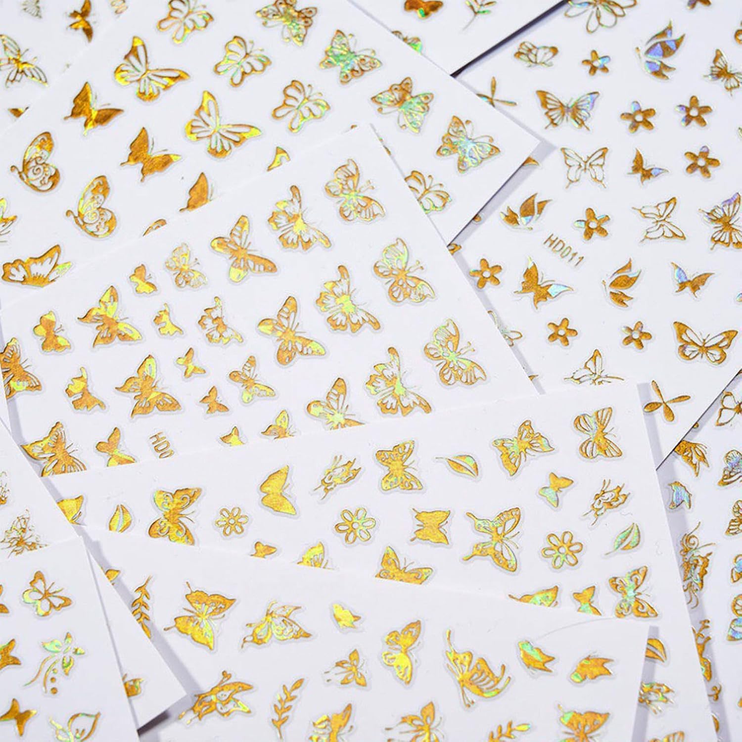 16 Sheets Butterfly Nail Art Stickers Decals 3D Self-Adhesive Gold Metallic Butterfly Nail Stickers Holographic Butterflies Design Nail Art Supplies for Women Acrylic Nail Art Decoration Accessories-GlimoraGlow
