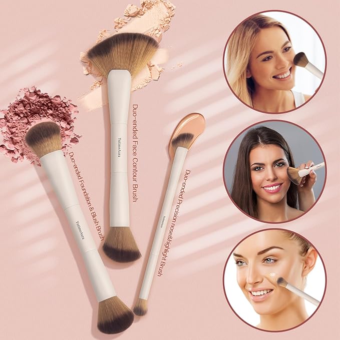 Makeup Brushes, Dual End Makeup Brush Set 7 Pcs, Foundation Contour Powder Concealer Eye Shadows Blush Make Up Brushes, Travel Gift Set, Cruelty-Free-GlimoraGlow