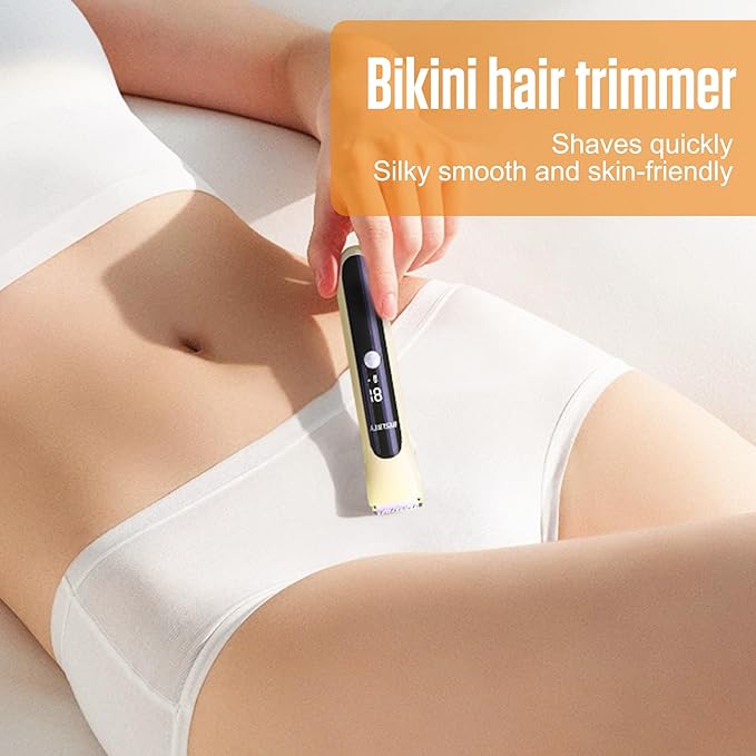 2 in 1 Bikini Trimmer for Women Dual Head Electric Shaver with LED Display,IPX7 Waterproof Wet & Dry, Painless Shaver for Underarm Leg Arm Body Face Private Area Khaki-GlimoraGlow