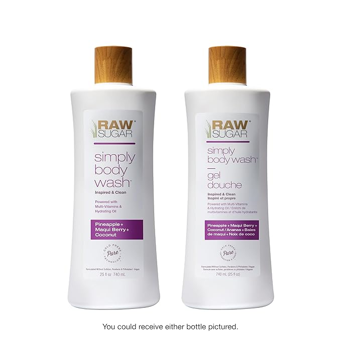 RAW SUGAR Simply Body Wash - Pineapple + Maqui Berry + Coconut, Moisturizing & Brightening Bath & Shower Gel, Sulfate-Free, Paraben-Free & Vegan (Pack of 3)-GlimoraGlow