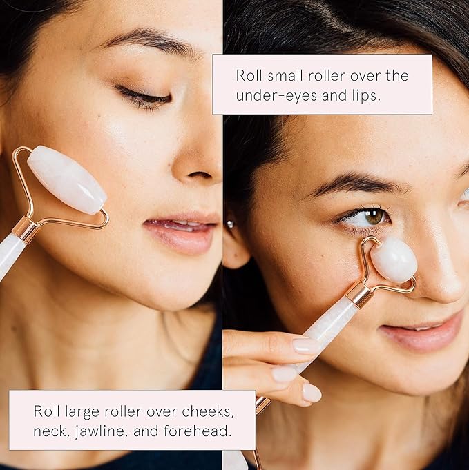 Rose Quartz Face Roller - Face Roller Skin Care - Facial Roller - Stone Roller For Face - Face Massager Roller For Lymphatic Drainage, Puffiness - Quartz Roller For Face by grace and stella-GlimoraGlow