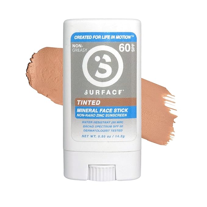 Surface Mineral Sunscreen Face Stick SPF 60, Lightweight Non-Nano Zinc Oxide Formula, Reef Friendly, Broad Spectrum UVA UVB Protection, Water Resistant Sun Care for 80 Minutes, Tinted, 0.5oz-GlimoraGlow