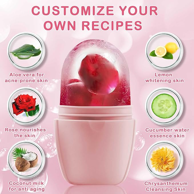 XHJRI Ice Face Roller Massager,Ice Cube Roller for Face, Eyes and Neck Naturally Conditioning and Skin Care,De-Puff Eye Bags,Reduce Migraine Pain,Reusable Massage Silicone Ice Mold (New Pink White)-GlimoraGlow