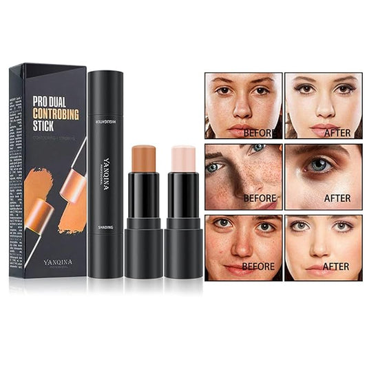 2023 Upgrade Contour Stick, 2 Colors Double-end Contour Highlighter Stick Contour Stick Face Highlighter Contour Makeup Contouring Sticks Cream Concealer (Ivory, Dark Brown)-GlimoraGlow