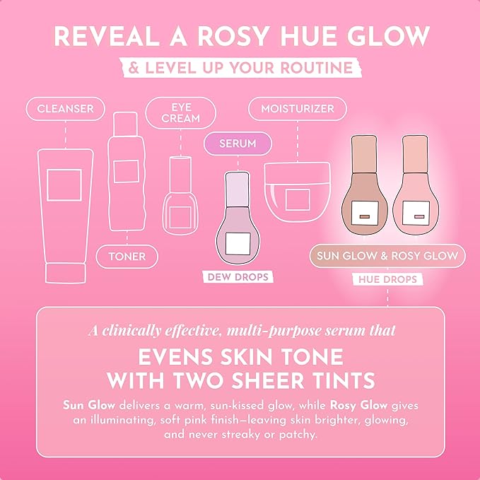 Glow Recipe Hue Drops Tinted Face Serum - Illuminating Glow Drops to Brighten & Hydrate - Skincare Makeup Primer & Liquid Highlighter to Blur Pores for a Radiant, Even Skin Tone - Rosy Glow (40ml)-GlimoraGlow