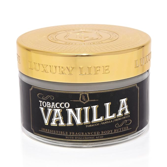 LUXURY LIFE BUTTER - Irresistibly Scented Body Butter with Hyaluronic Acid for Ultimate Moisture. Luxurious Natural Fragrance. Hydrates for a Non-Greasy Glamorous Glow, Tobacco Vanilla, 5 oz.-GlimoraGlow
