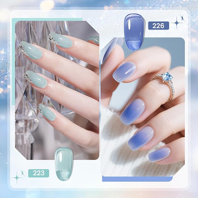 JODSONE 10ml 6 Colors Jelly Gel Nail Polish Set Ocean Blue Turquoise Gel Polish with Crystal Long Lasting All Seasons Need U V Lamp-GlimoraGlow