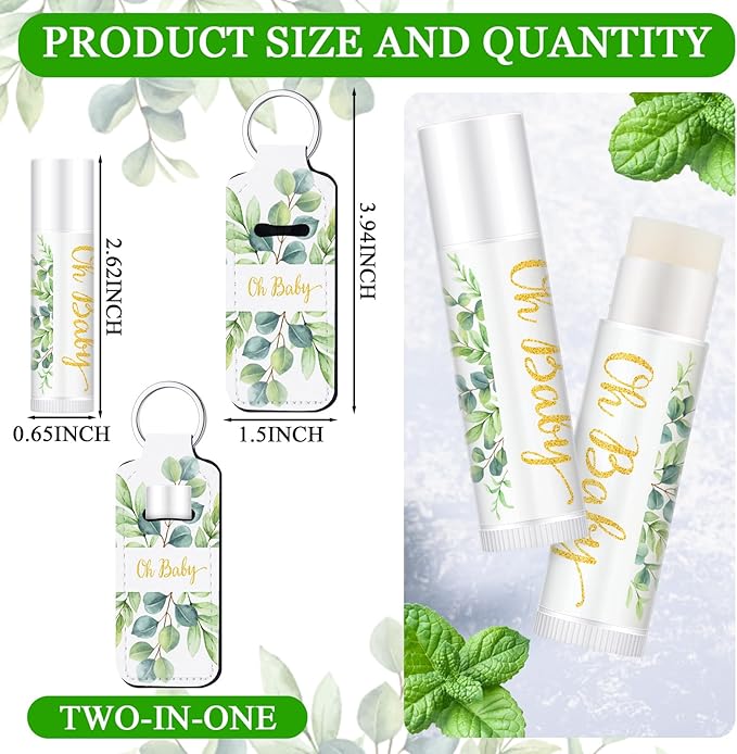 18 Sets Baby Shower Bridal Shower Favors for Guests Bulk Lip Balm and Lipstick Holder Keychains Set Baby Shower Bridal Shower Goodies Bags Thank You Gifts for Guests(Eucalyptus Baby)-GlimoraGlow