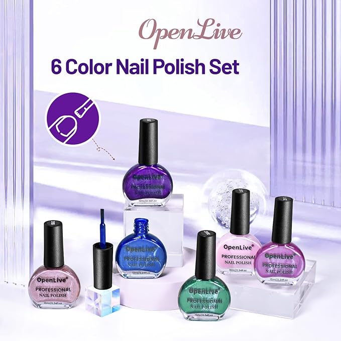 10ml 6 Colors Nail Polish Set Dark Green Pink Glitter Deep Blue Series Nail Polish Gifts for Women-GlimoraGlow