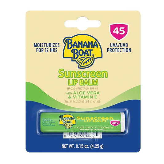 Banana Boat Sunscreen Lip Balm SPF 45 with Aloe Vera & Vitamin E, 0.15oz | Lip SPF, Aloe Vera Lip Balm with SPF, Vitamin E Lip Balm, Moisturizing Lip Balm, Lip Sunblock, Travel Sunscreen, 0.15oz-GlimoraGlow