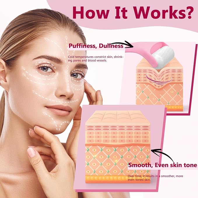 Ice Roller for Face & Eye, Vitamin E Rose Oil & Gua Sha Set, Gua Sha Oil for Face & Body, Reduces Puffiness Relieves Migraines Skin Care Tools, Facial Massager Tool & Self Care Gifts for Women-GlimoraGlow