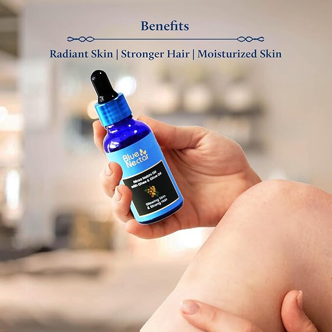 Blue Nectar Ayurveda Navel Oil with Ghee & Olive for Belly Oiling | Natural Belly Button (Nabhi) Oil for Radiant Skin & Deep Hydration (22 Herbs, 1 Fl Oz)-GlimoraGlow