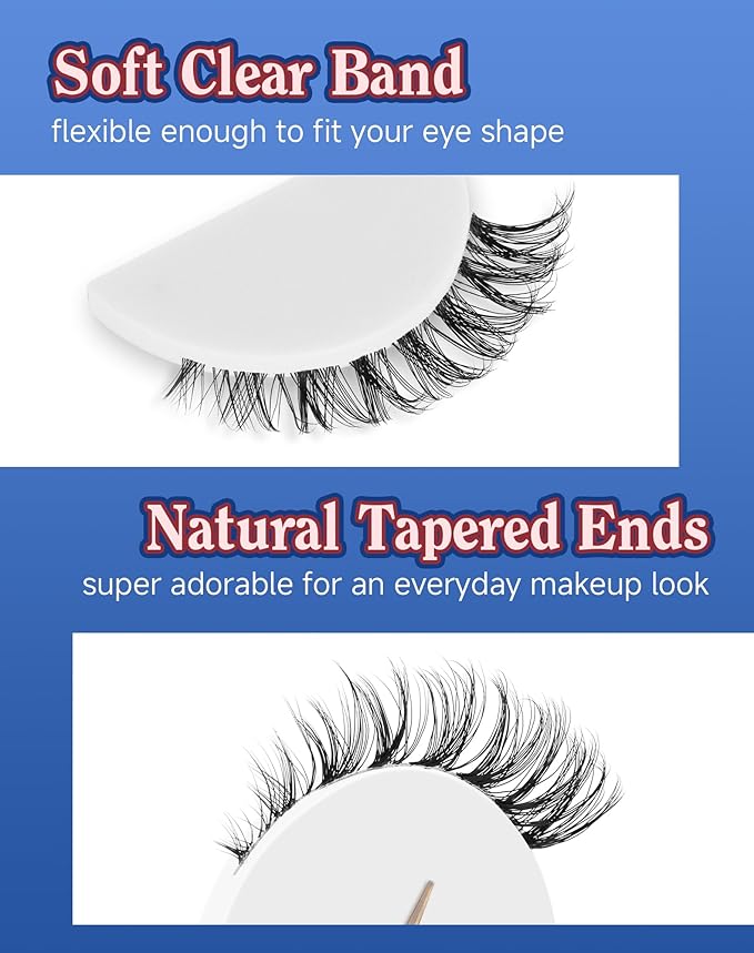 Small Lashes Wispy Short Eyelashes Natural Look Flared Strip False Eyelash Soft Clear Band Lash Pack 7 Pairs SF-07-GlimoraGlow