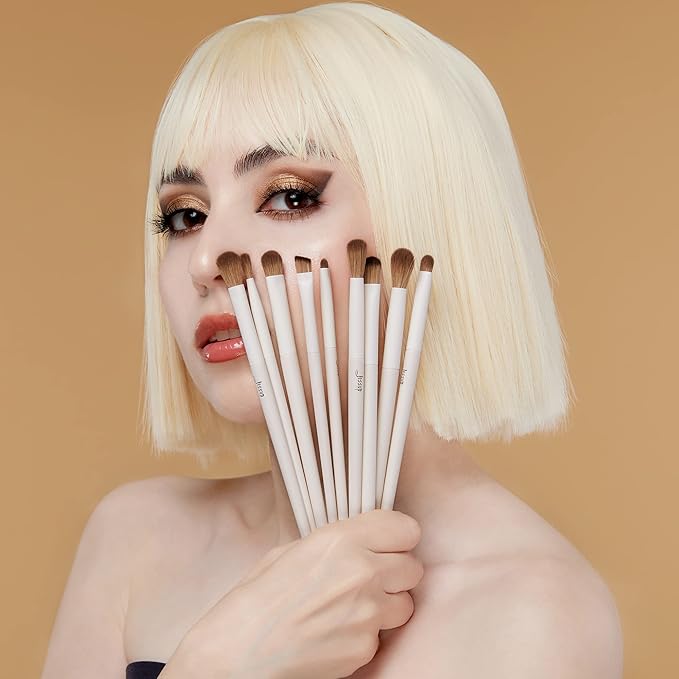 Jessup Precision Makeup Brushes 10Pcs Eye Makeup Brush Set Premium Synthetic Eyeshadow Concealer Eyeliner Eyebrow Blending Highlight Brush, Light Grey T330-GlimoraGlow