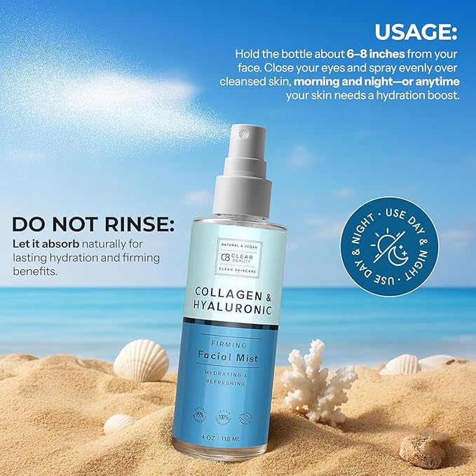 Hyaluronic Acid & Collagen Face Mist - Dermatologist Tested, Moisturizes & Tones Skin, Anti-Aging, Natural Ingredients, Cruelty-Free Korean Skin Care - All Skin Types - 4 OZ (2 Pack)-GlimoraGlow