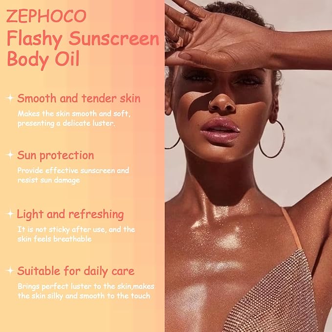 Broad Spectrum SPF 50 Sheer Body Sunscreen Setting Mist Sunscreen Body Glow Oil Spray for Face & Body with Gold Mica Sun-kissed Glow Skin Illuminator Hydrating Non-Greasy (A)-GlimoraGlow