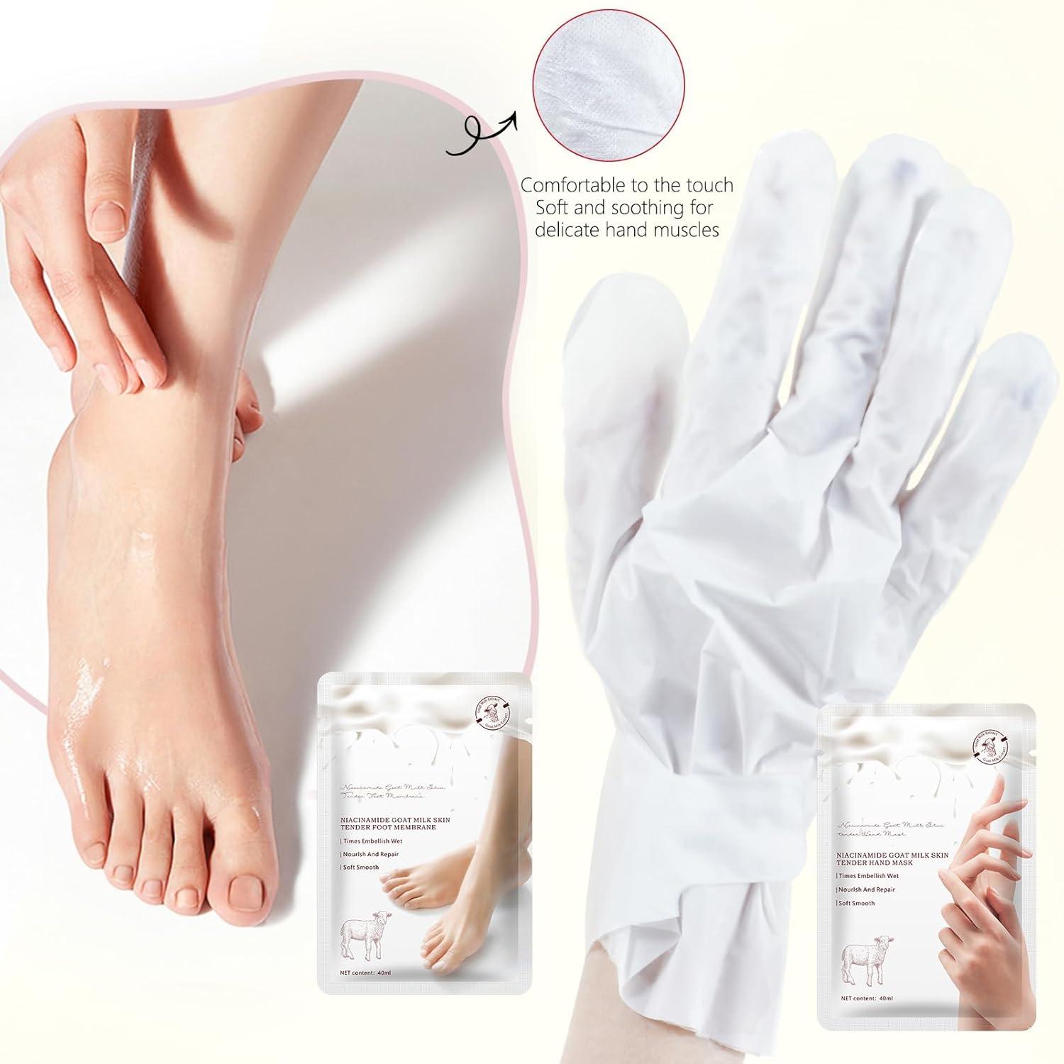 Hydrating Hand Foot Masks Set for Women Men,5 Pack Glove Mask for Dry Hand & 5 Pack Socks Mask for Dry Cracked Feet（Milk）-GlimoraGlow
