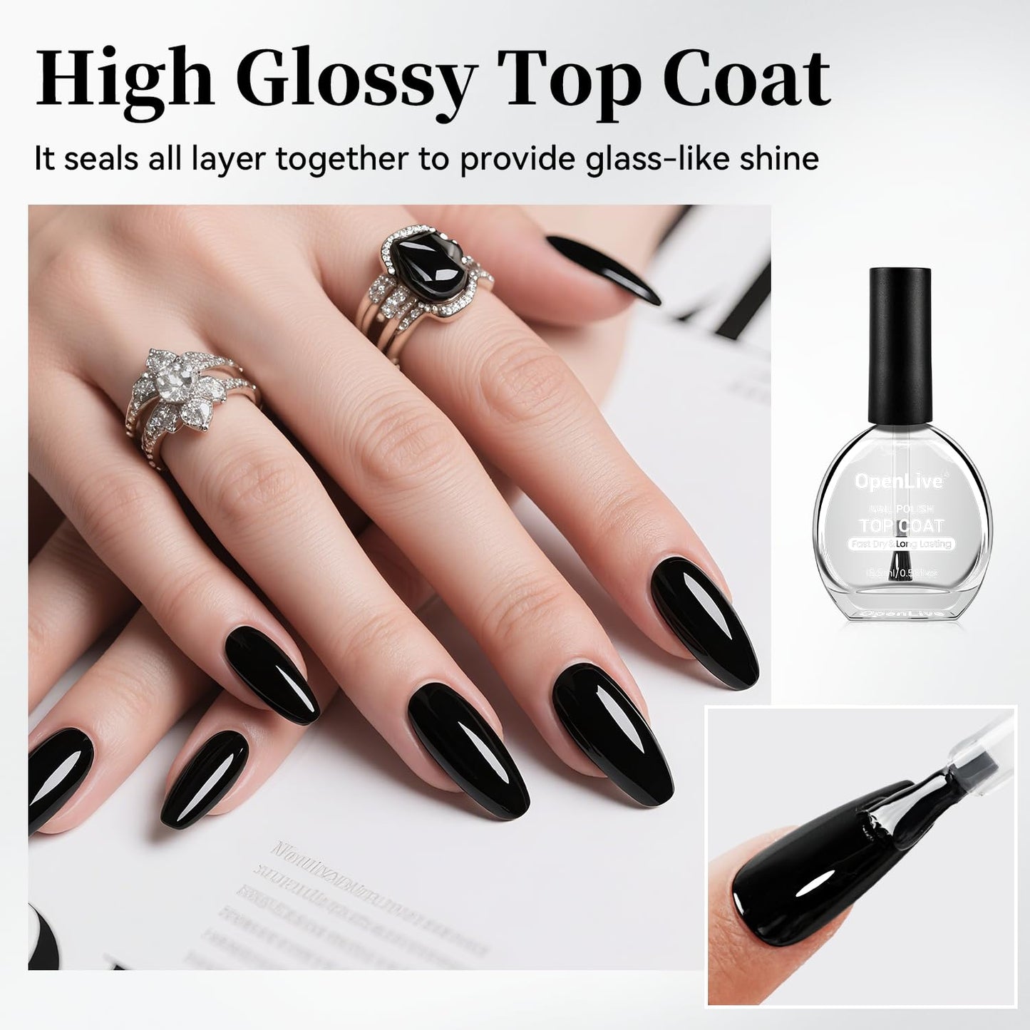 16.5ml Top Coat Clear Nail Polish, Quick Dry High Gloss Shine Large Volume Top Coat, Long Wear and Scratch Resistant for Women Salon DIY Nail Art-GlimoraGlow