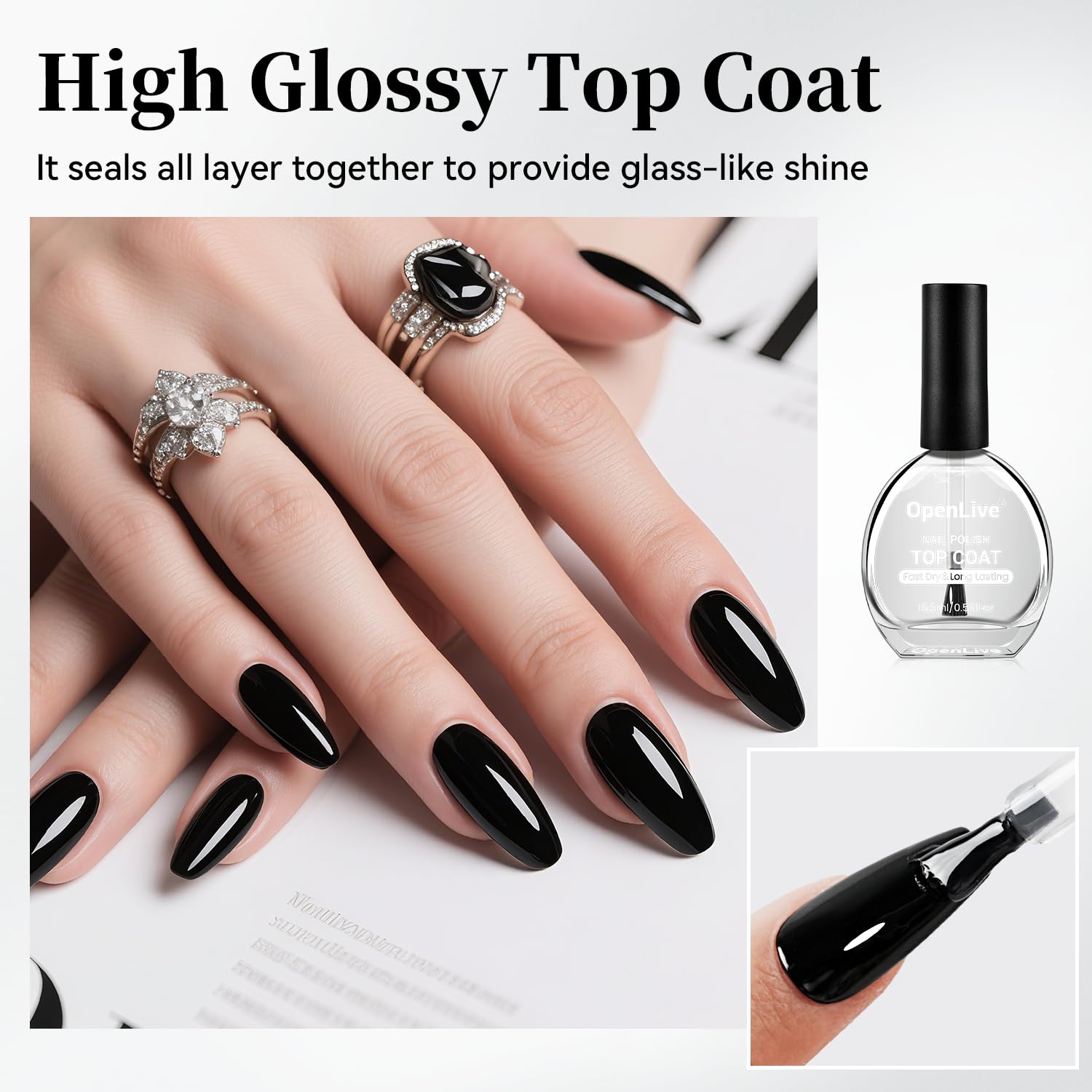 16.5ml Top Coat Clear Nail Polish, Quick Dry High Gloss Shine Large Volume Top Coat, Long Wear and Scratch Resistant for Women Salon DIY Nail Art-GlimoraGlow