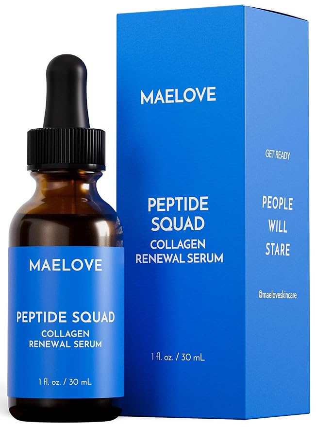 MAELOVE Peptide Squad Collagen Renewal Serum with Copper Peptides, Argireline, Matrixyl 3000 + Hyaluronic Acid and Niacinamide for Wrinkles, Fine Lines, and Skin Elasticity-GlimoraGlow