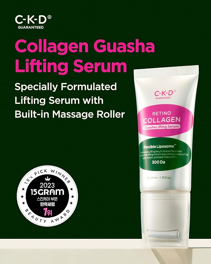 CKD Gua Sha Face Serum - Retinol Collagen Lifting Serum for Firming, Tightening, and Instant Face Lifting. Wrinkle Reduction with Massage Roller. Korean Skin Care. 1.35 fl oz-GlimoraGlow