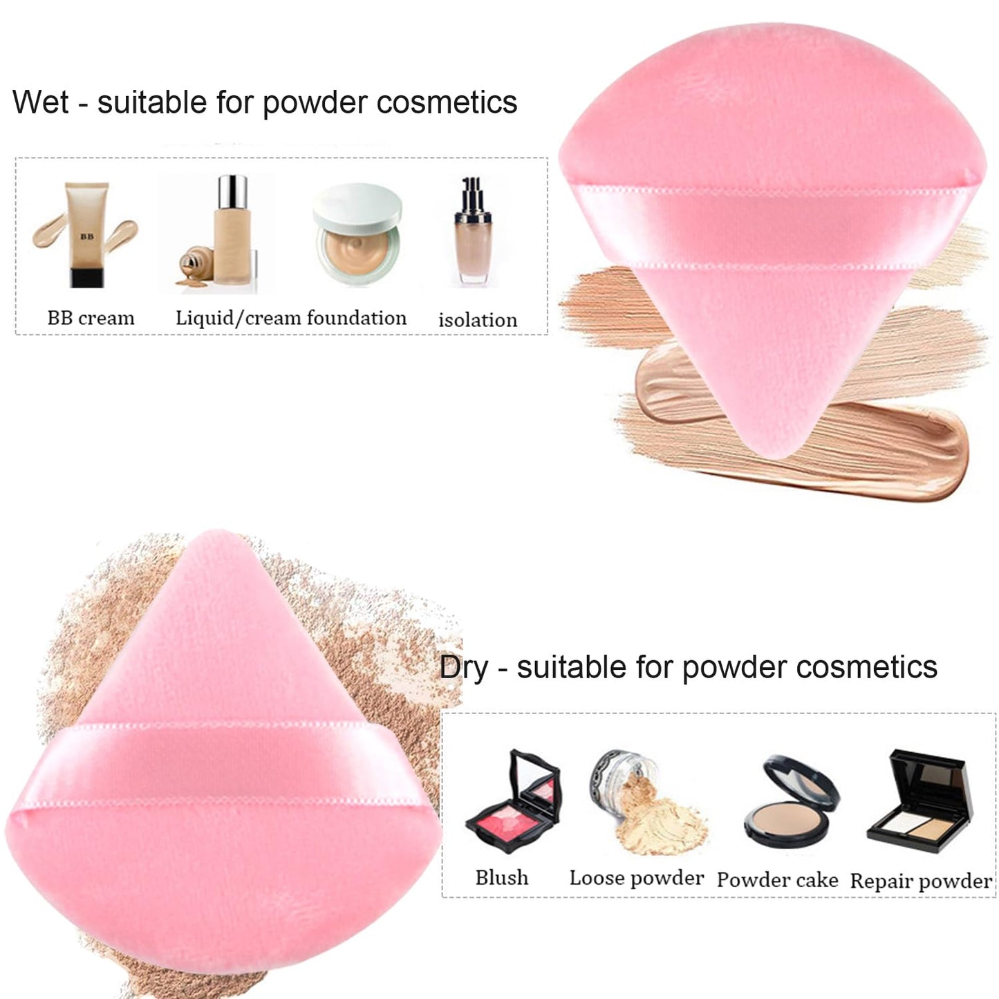24 Pieces Powder Puff, Triangle Makeup Puff Cotton Powder Face Washable Body Powder Puff for Loose Powder Body Cosmetic Foundation Sponge Makeup Tool (12DP12LP)-GlimoraGlow
