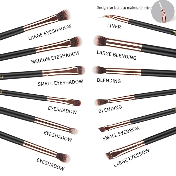 MSQ Eye Makeup Brushes 12pcs Rose Gold Eyeshadow Makeup Brushes Set with Soft Synthetic Hairs & Real Wood Handle for Eyeshadow, Eyebrow, Eyeliner, Blending(without bag)-GlimoraGlow