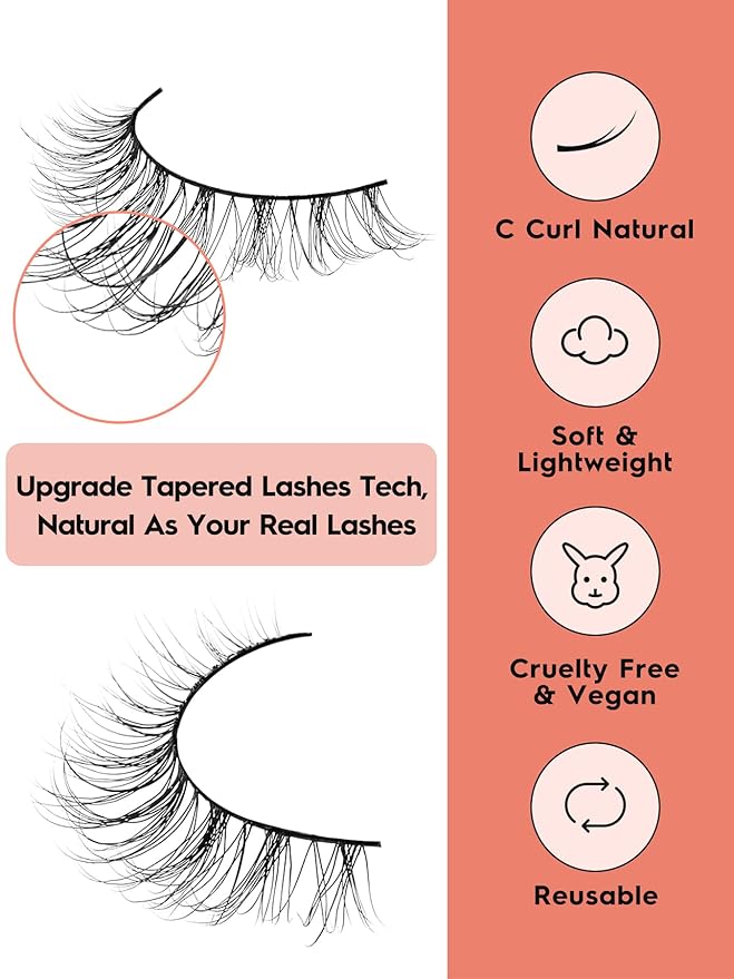 Natural Lashes Wispy False Eyelashes 10mm Short Lashes 3D Volume Strip Lashes Fake Eyelashes Siligli Lashes Thin Band Curly Eye Lashes Pack 10 pair-GlimoraGlow