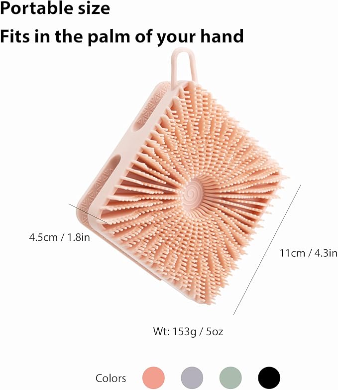 2 PC Silicone Exfoliating Body Scrubber, Silicone Body Shampoo Brush, Soft Silicone Loofah for Sensitive Skin, Shower Silicone Hair Scalp Massager, Easy to Clean, Lather Well(Gray&Pink)-GlimoraGlow